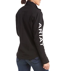 Ariat Logo Sleeve Stand Collar Heat Retention Softshell Zip Front High-Low Jacket