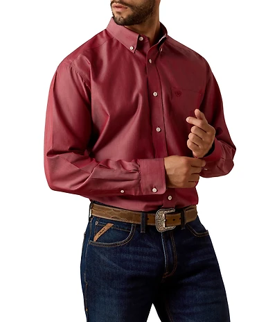 Ariat Long Sleeve Wrinkle Free Yarn Dye Pinpoint Oxford Shirt