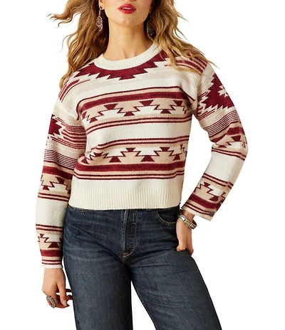Ariat Macao Jacquard Knit Crew Neck Long Sleeve Button Cuff Sweater