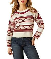 Ariat Macao Jacquard Knit Crew Neck Long Sleeve Button Cuff Sweater