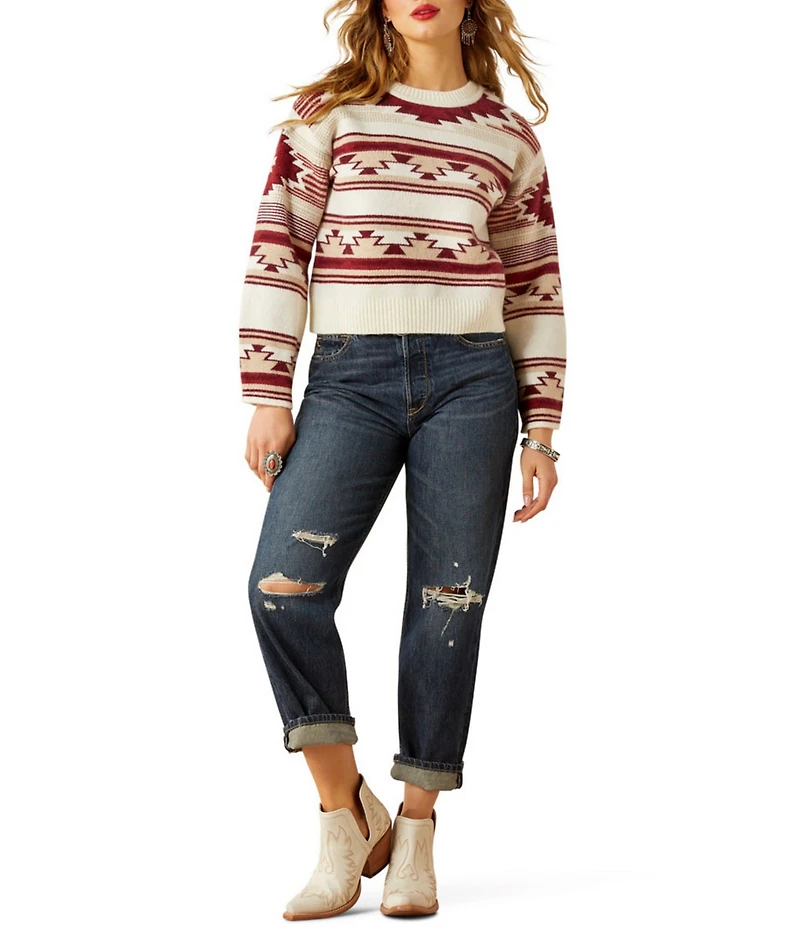 Ariat Macao Jacquard Knit Crew Neck Long Sleeve Button Cuff Sweater