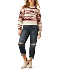 Ariat Macao Jacquard Knit Crew Neck Long Sleeve Button Cuff Sweater