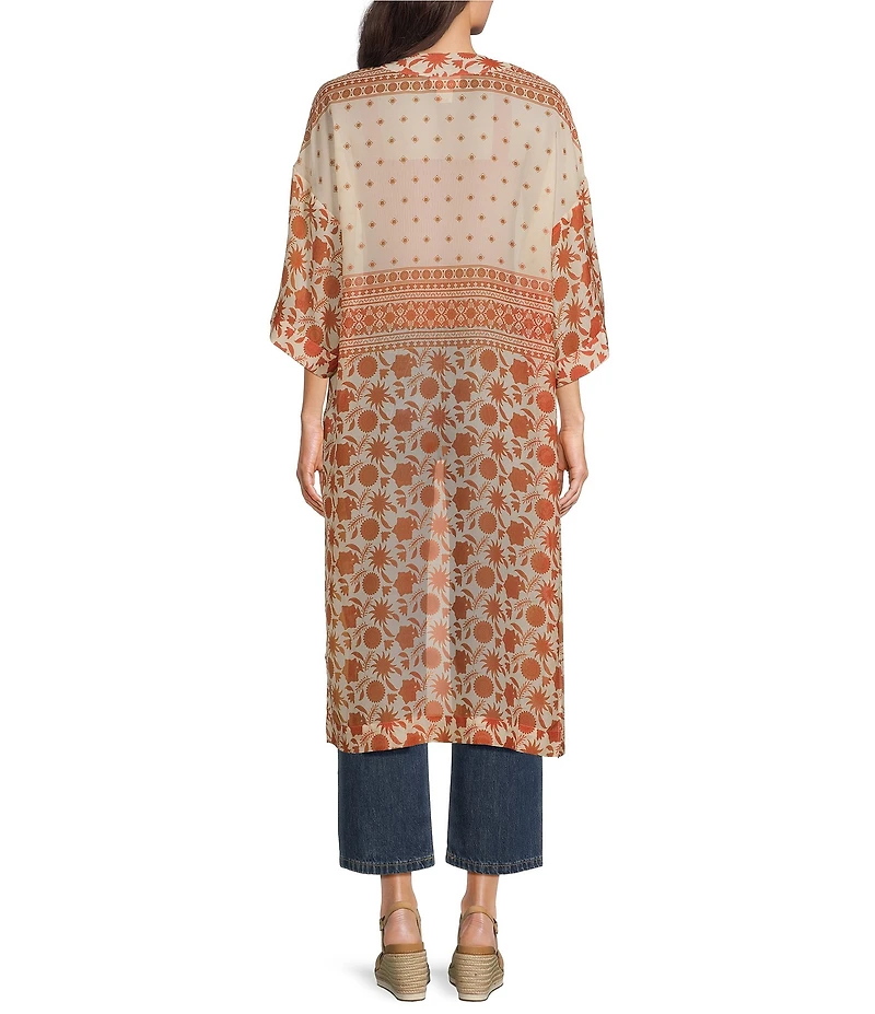 Ariat Paige Georgette Mix Print 3/4 Sleeve Sheer Duster