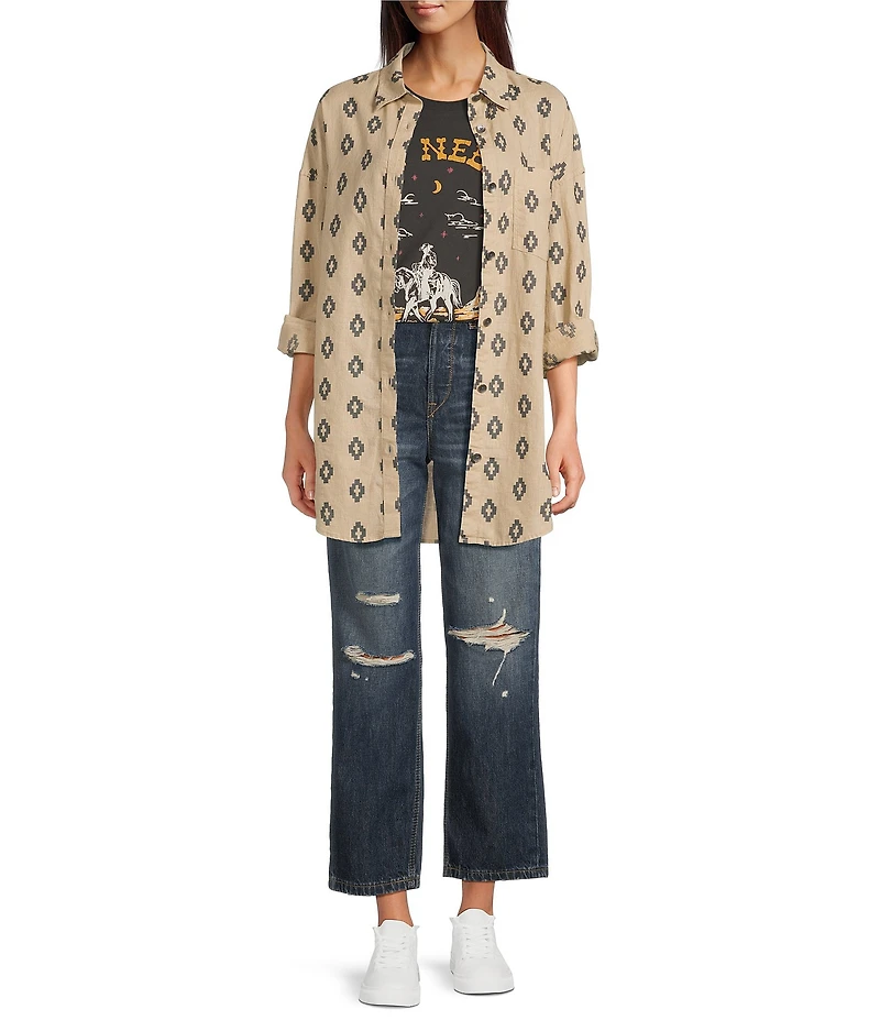 Ariat Poppy Summer Southwestern Print Linen Blend Oversized Long Sleeve Overshirt