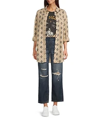Ariat Poppy Summer Southwestern Print Linen Blend Oversized Long Sleeve Overshirt