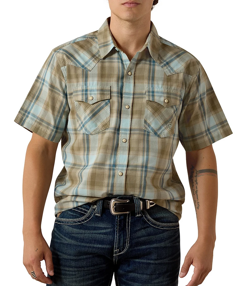 Ariat Retro Hawke Short Sleeve Plaid Print Snap Front Shirt