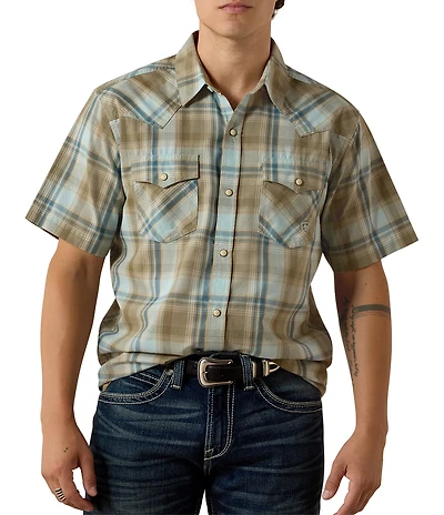 Ariat Retro Hawke Short Sleeve Plaid Print Snap Front Shirt