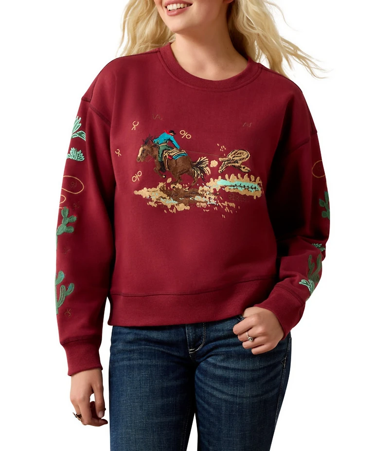 Ariat Riata Western Embroidered Crew Neck Long Sleeve Sweatshirt