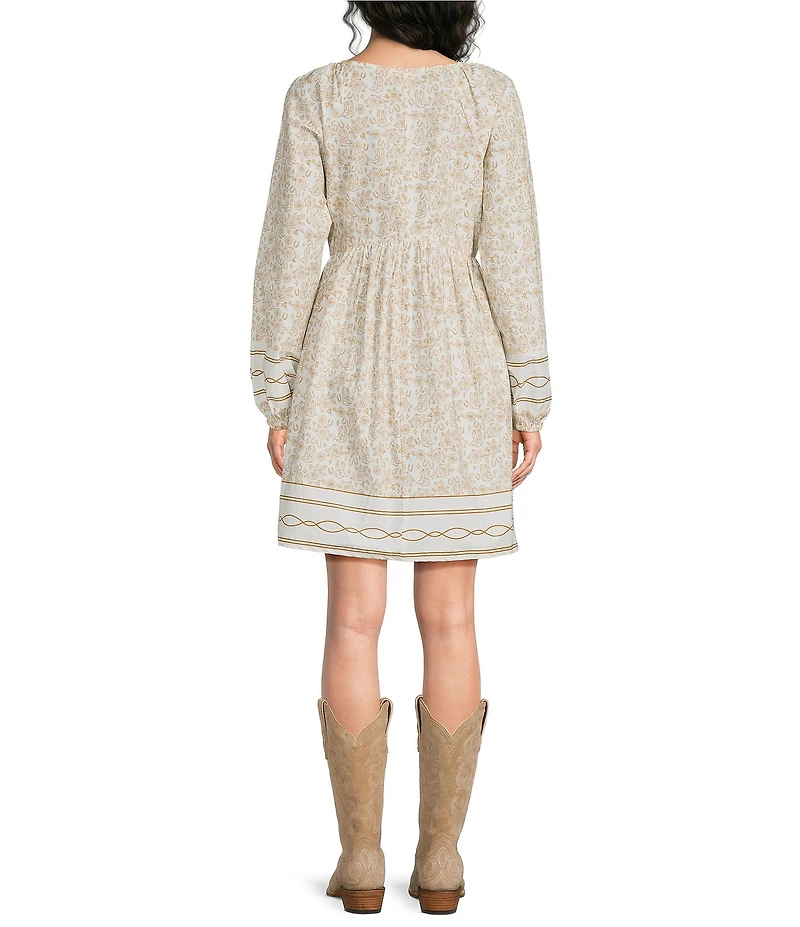 Ariat Rosie Border Print Cotton V-Neck Long Sleeve A-Line Dress