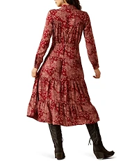 Ariat Sahara Paisley Point Collar Long Sleeve Button Front Tiered Midi Dress
