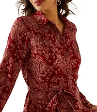 Ariat Sahara Paisley Point Collar Long Sleeve Button Front Tiered Midi Dress