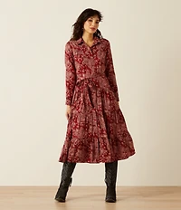 Ariat Sahara Paisley Point Collar Long Sleeve Button Front Tiered Midi Dress
