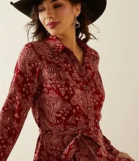 Ariat Sahara Paisley Point Collar Long Sleeve Button Front Tiered Midi Dress