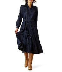 Ariat Sahara Western Yoke Long Sleeve Button Front Tiered Midi Dress