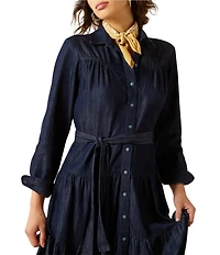 Ariat Sahara Western Yoke Long Sleeve Button Front Tiered Midi Dress