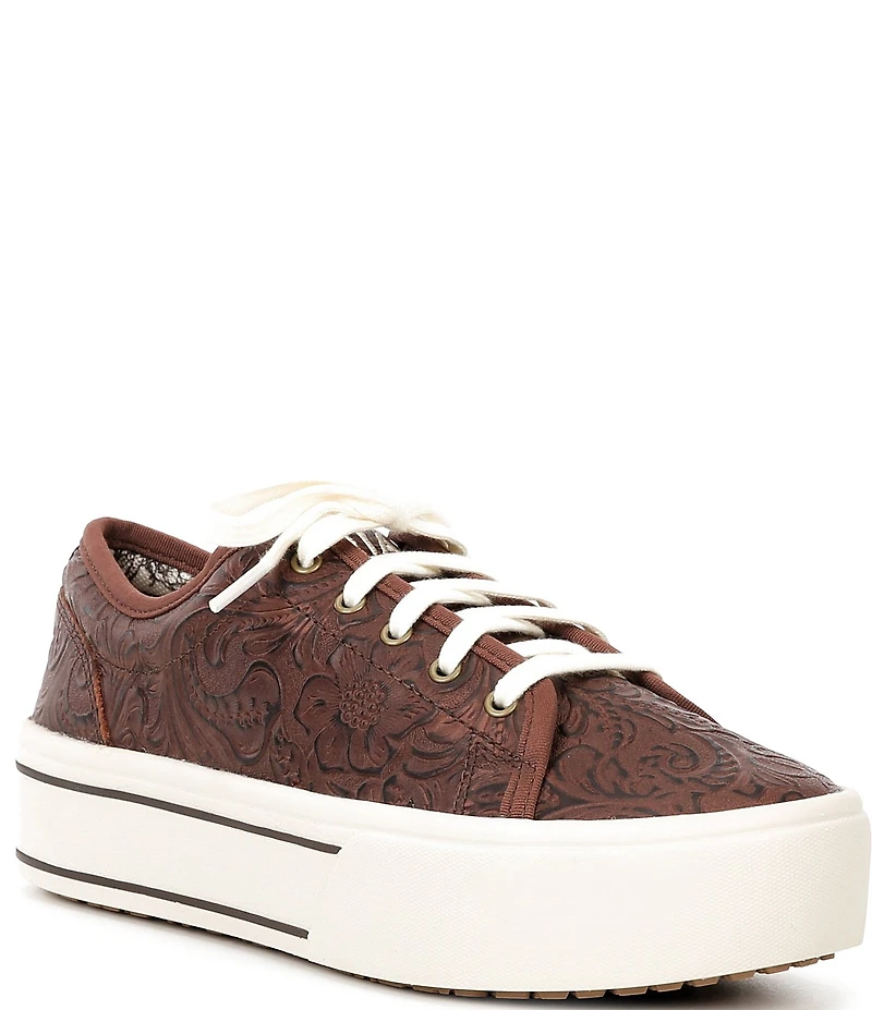 Ariat Women's Skylar Floral Embossed Leather Lace Up Platform Sneakers