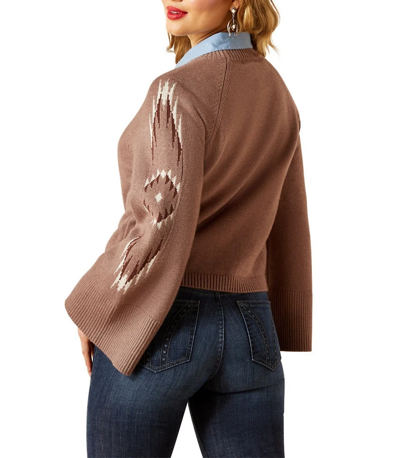 Ariat Sweater Caravan Southwestern Jacquard Raglan Bell Sleeve Pullover