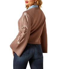 Ariat Sweater Caravan Southwestern Jacquard Raglan Bell Sleeve Pullover