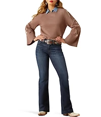 Ariat Sweater Caravan Southwestern Jacquard Raglan Bell Sleeve Pullover