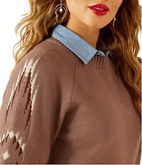 Ariat Sweater Caravan Southwestern Jacquard Raglan Bell Sleeve Pullover