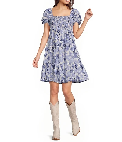 Ariat Sweetie Square Neck Puff Sleeve Smocked Empire Waist Dress