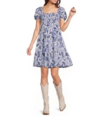Ariat Sweetie Square Neck Puff Sleeve Smocked Empire Waist Dress
