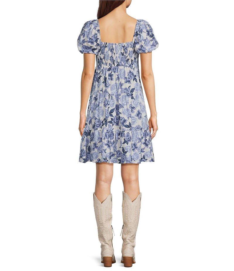 Ariat Sweetie Square Neck Puff Sleeve Smocked Empire Waist Dress