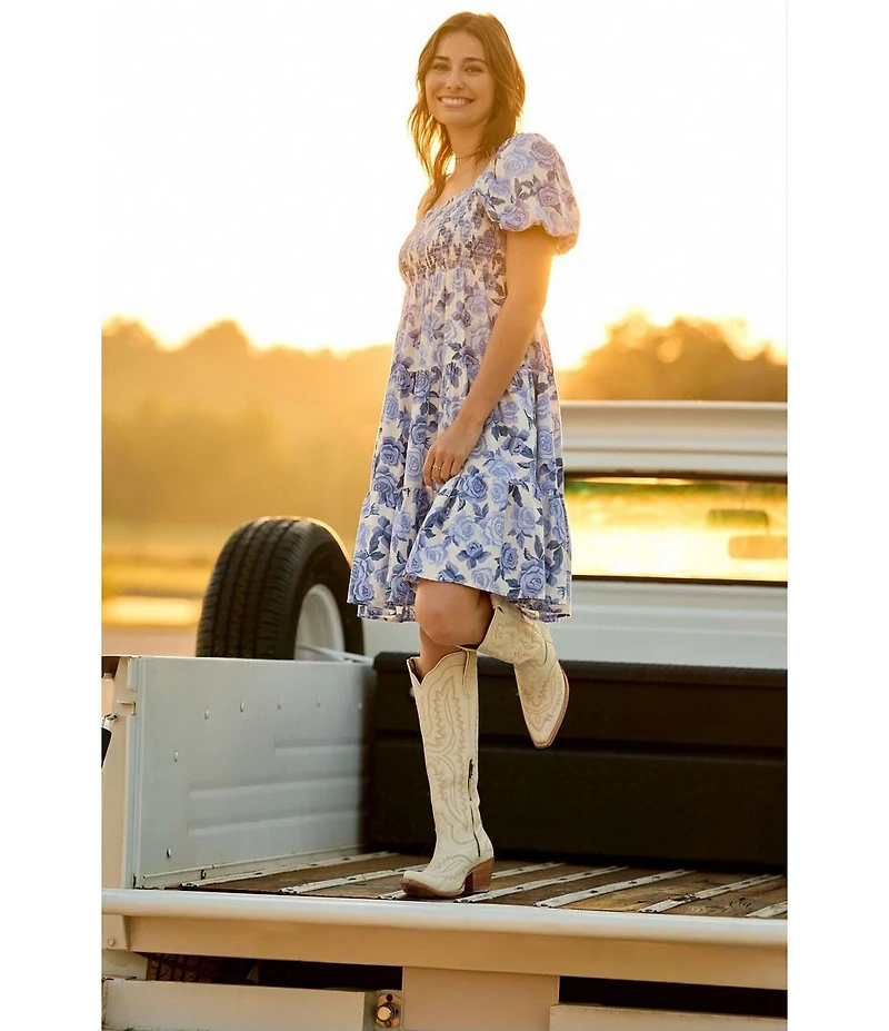 Ariat Sweetie Square Neck Puff Sleeve Smocked Empire Waist Dress