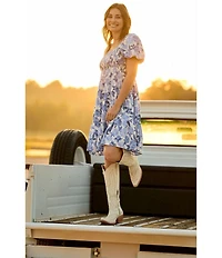 Ariat Sweetie Square Neck Puff Sleeve Smocked Empire Waist Dress