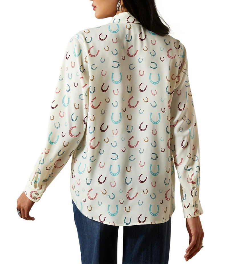 Ariat Western Luck Homestyle Horseshoe Print Point Collar Long Sleeve Button Front Shirt