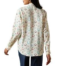 Ariat Western Luck Homestyle Horseshoe Print Point Collar Long Sleeve Button Front Shirt