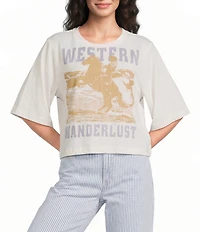 Ariat Western Wanderlust Crew Neck Elbow Sleeve Boxy Cropped Tee