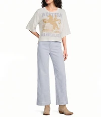 Ariat Western Wanderlust Crew Neck Elbow Sleeve Boxy Cropped Tee
