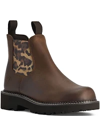 Ariat Women's Fatbaby Leather Leopared Twin Gore Chelsea Lug Sole Booties