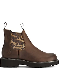 Ariat Women's Fatbaby Leather Leopared Twin Gore Chelsea Lug Sole Booties