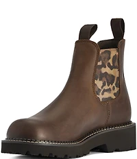 Ariat Women's Fatbaby Leather Leopared Twin Gore Chelsea Lug Sole Booties