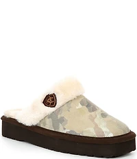 Ariat Women's Jackie Square Toe Faux Fur Glitter Suede Camo Slippers