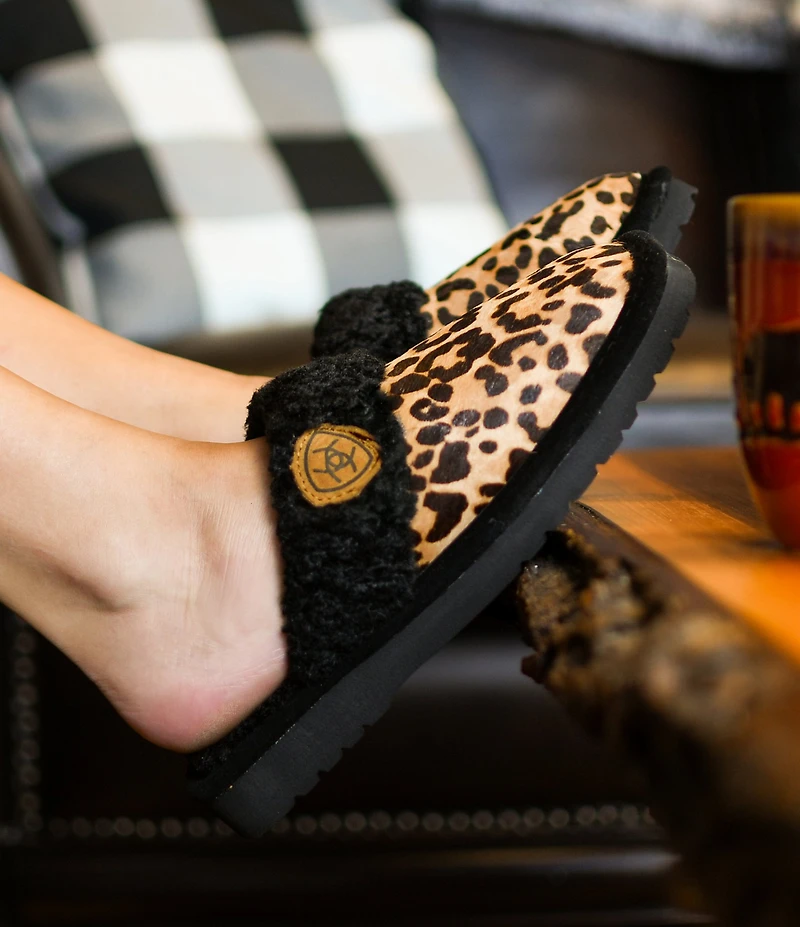 Ariat Jackie Hair Calf Leopard Square Toe Slippers