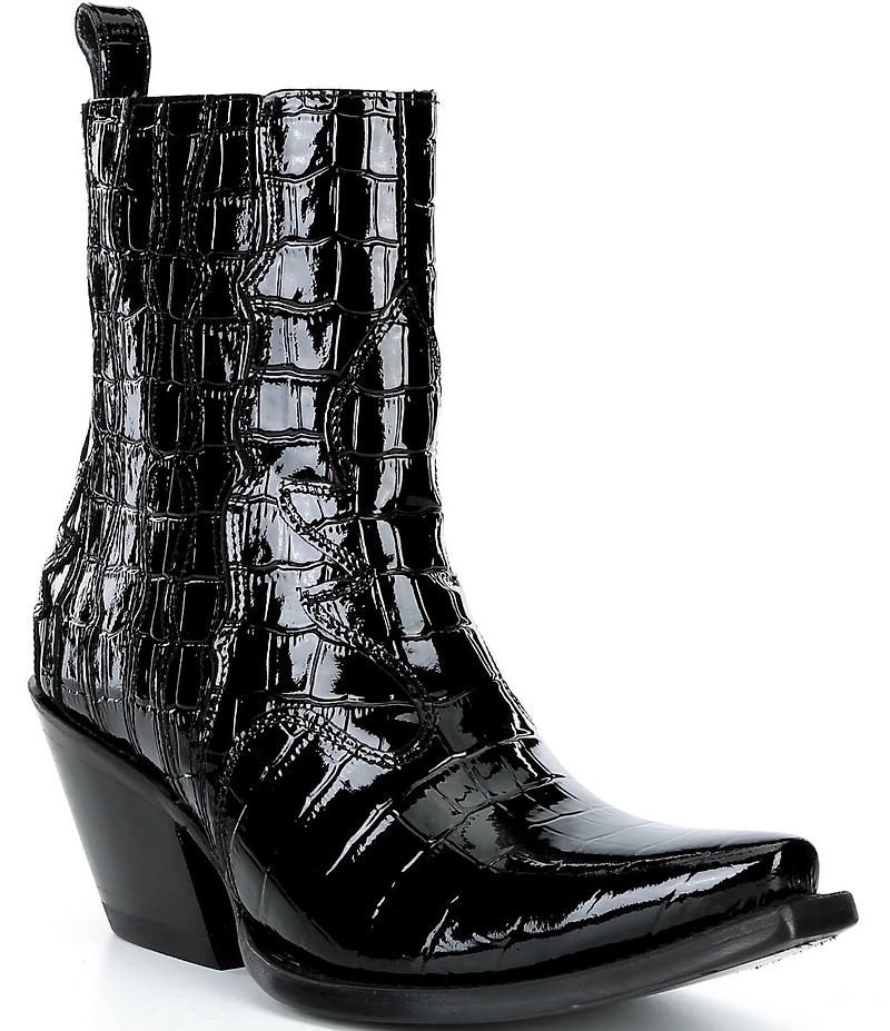 Ariat Women's Jade Luxe Caviar Croco Print Leather X Toe Western Booties