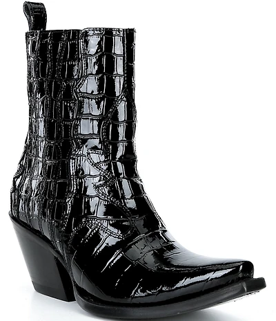 Ariat Women's Jade Luxe Caviar Croco Print Leather X Toe Western Booties