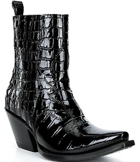 Ariat Women's Jade Luxe Caviar Croco Print Leather X Toe Western Booties