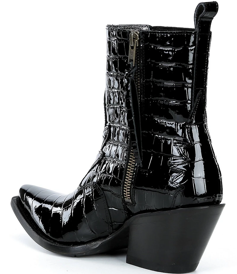 Ariat Women's Jade Luxe Caviar Croco Print Leather X Toe Western Booties