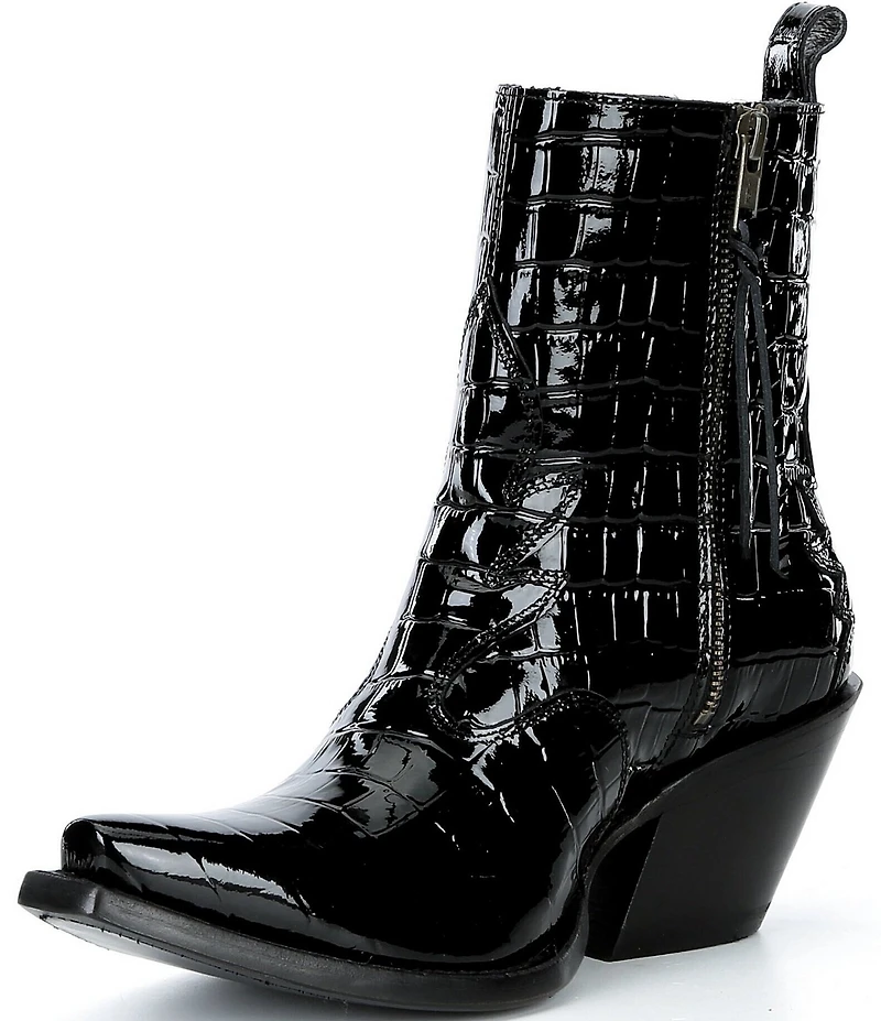 Ariat Women's Jade Luxe Caviar Croco Print Leather X Toe Western Booties