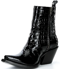 Ariat Women's Jade Luxe Caviar Croco Print Leather X Toe Western Booties