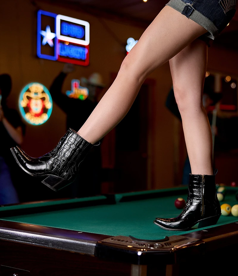 Ariat Women's Jade Luxe Caviar Croco Print Leather X Toe Western Booties