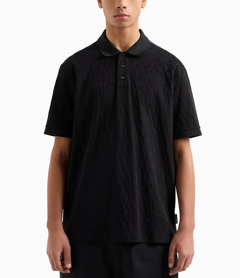Armani Exchange Allover Logo Jacquard Short Sleeve Polo Shirt