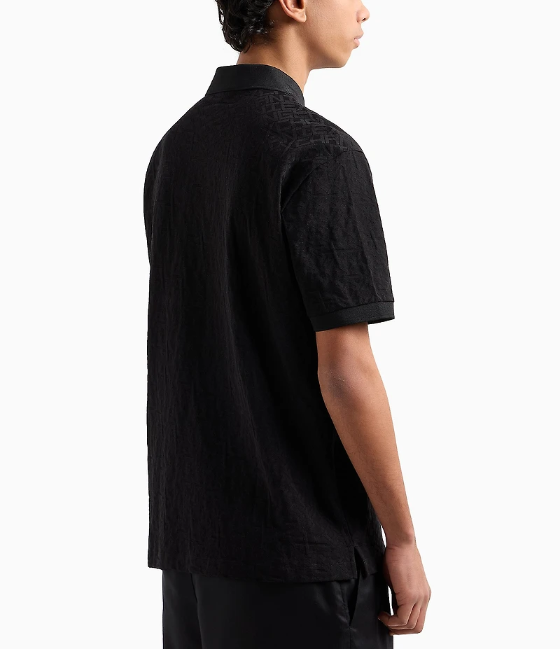 Armani Exchange Allover Logo Jacquard Short Sleeve Polo Shirt