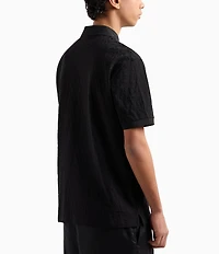 Armani Exchange Allover Logo Jacquard Short Sleeve Polo Shirt