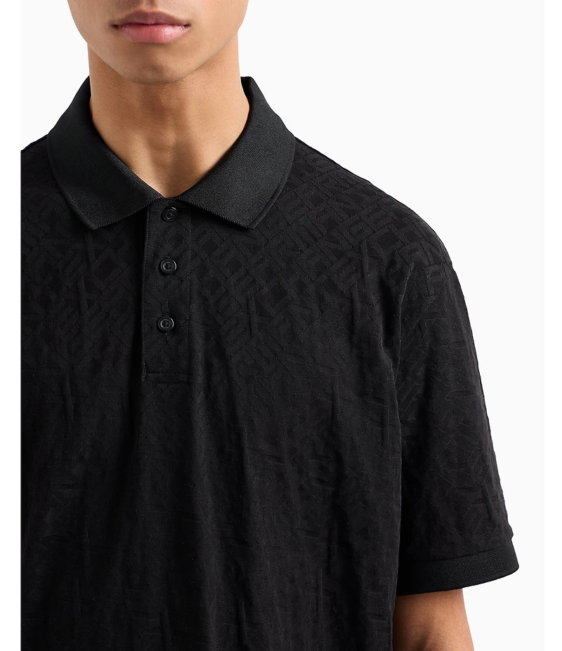 Armani Exchange Allover Logo Jacquard Short Sleeve Polo Shirt