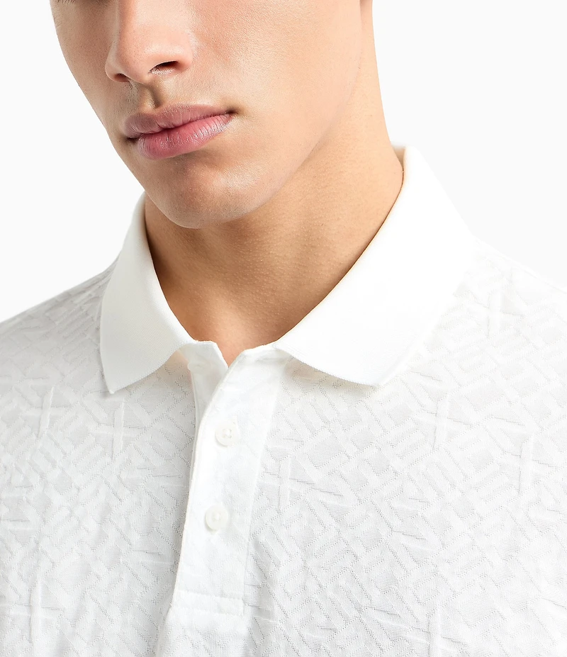 Armani Exchange Allover Logo Jacquard Short Sleeve Polo Shirt